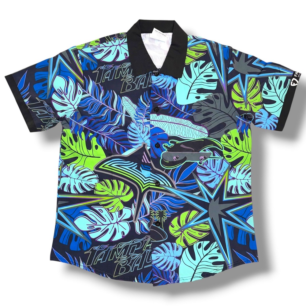Tampa Bay Rays Mens XL City Connect Floral Hawaiian Button Down Shirt Neon